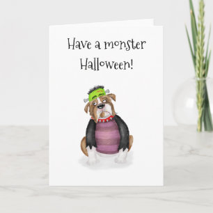 Frankenstein's Monster bulldog Halloween card