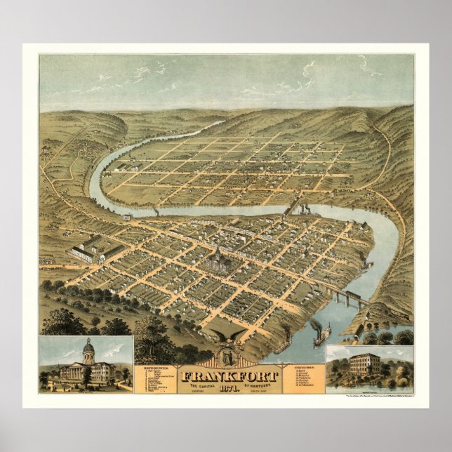 Frankfort, KY Panoramic Map - 1871 Poster (Front)