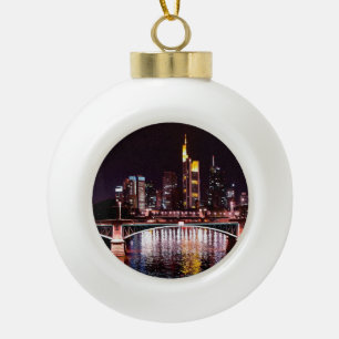 Frankfurt Cityscape at Night Ceramic Ball Christmas Ornament