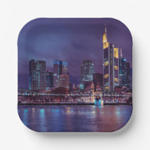 Frankfurt Germany at night Paper Plate