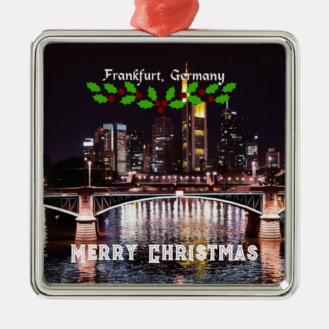 Frankfurt, Germany, Christmas holly, Metal Ornament (Front)
