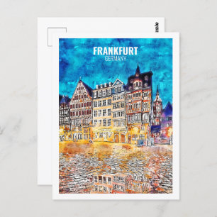 Frankfurt Germany Famous Travel Watercolor Sketch Postcard
