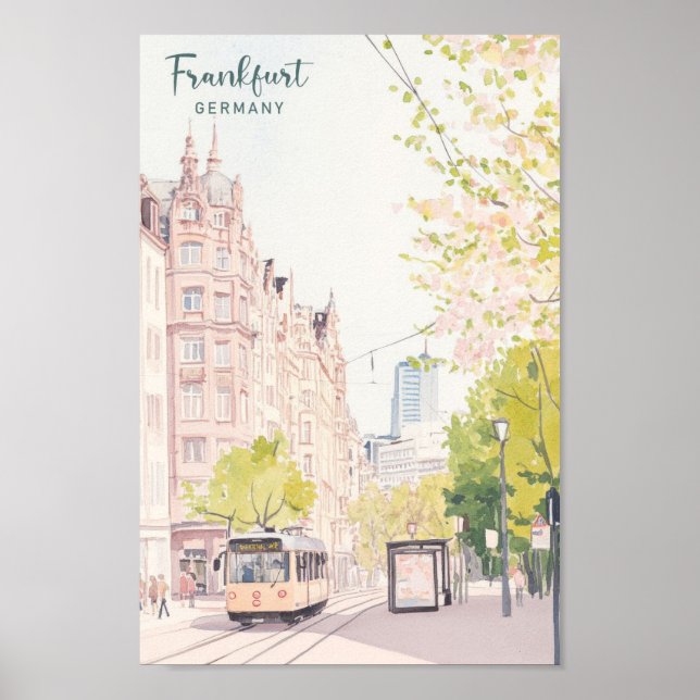 Frankfurt Germany Gouache Art Illustration Travel Poster (Front)
