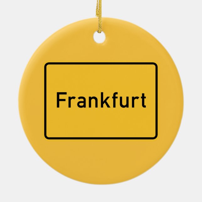 Frankfurt, Germany Road Sign Ceramic Tree Decoration (Back)