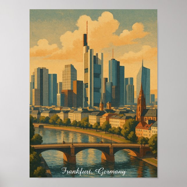 Frankfurt Germany Skyline Vintage Travel Poster (Front)