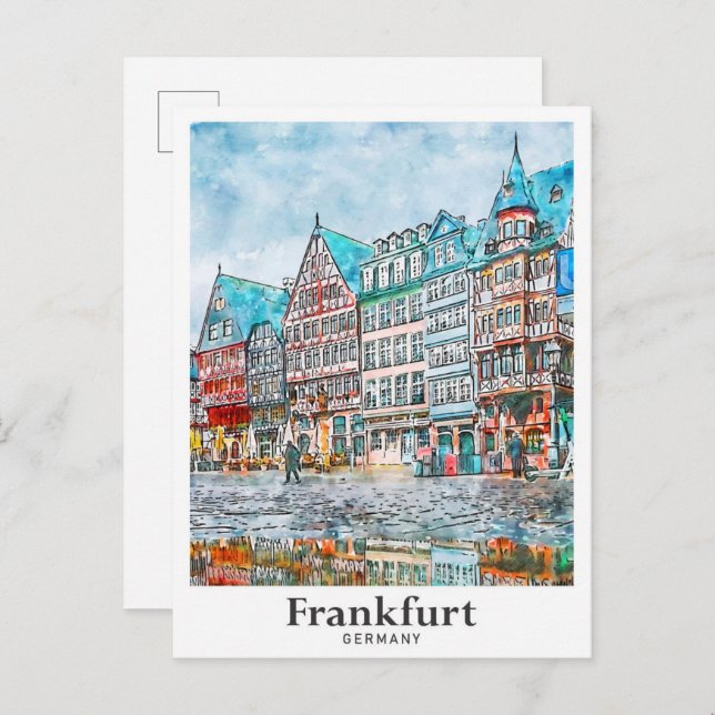 Frankfurt Germany Travel Watercolor Hand Drawn Postcard (Front/Back)