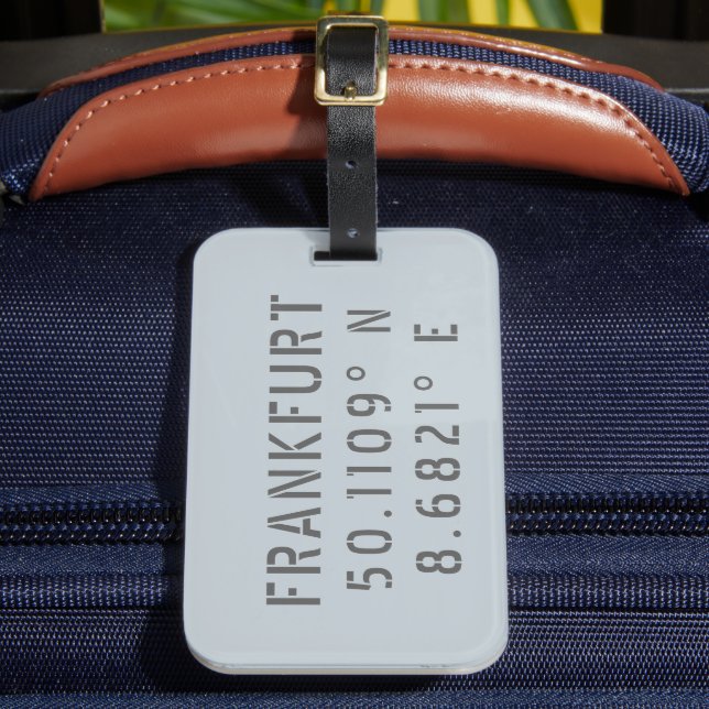 Frankfurt Latitude & Longitude Luggage Tag (Front Insitu 2)
