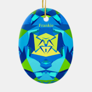 FRANKIE~ EASTER EGG~POLYHEDRON Blue Green Yellow ~ Ceramic Ornament