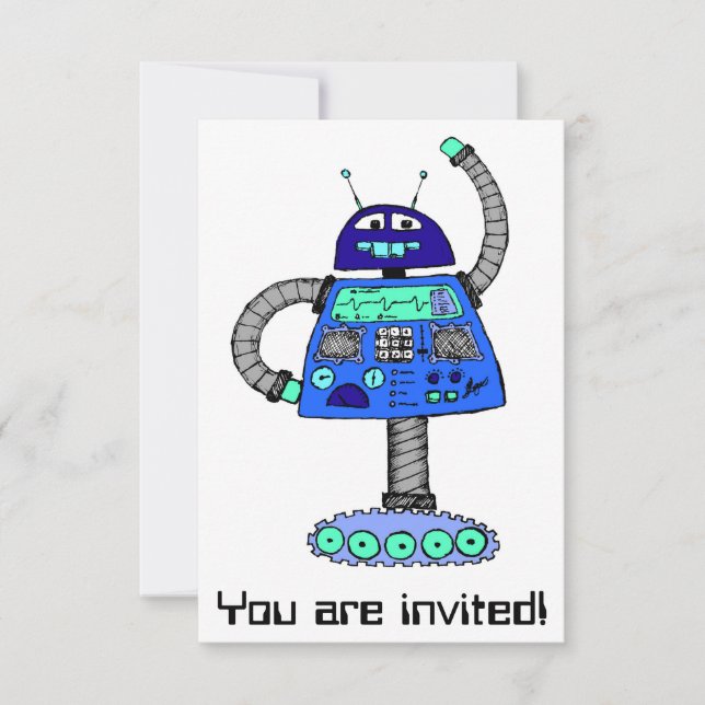 Frankie Robot: Blue on white Invitation (Front)