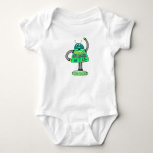 Frankie robot, green on white baby bodysuit