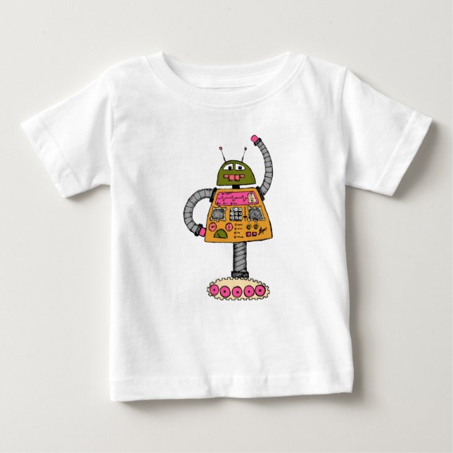 Frankie robot, orange on white baby T-Shirt (Front)