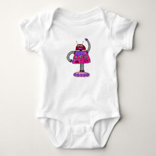 Frankie Robot: Pink on white Baby Bodysuit