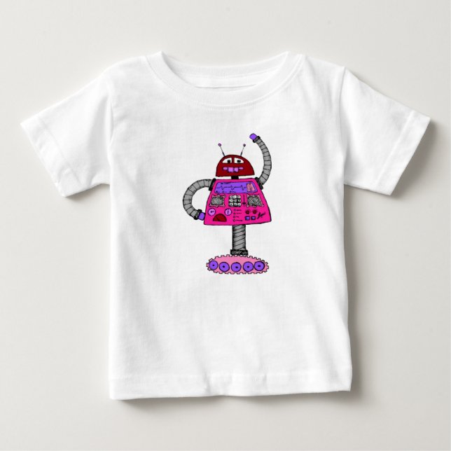 Frankie Robot: Pink on white Baby T-Shirt (Front)