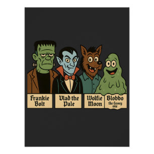 Frankie Vlad Wolfie Blobbo Cute Monster Squad Poster