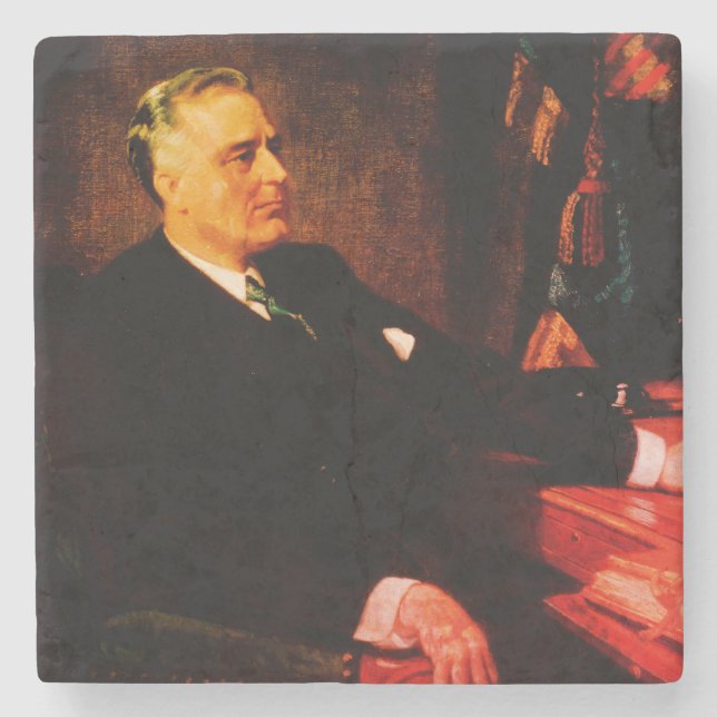 Franklin D. Roosevelt, FRD Great Depression Leader Stone Coaster (Front)