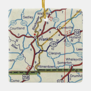 Franklin VA Vintage Map Ceramic Ornament
