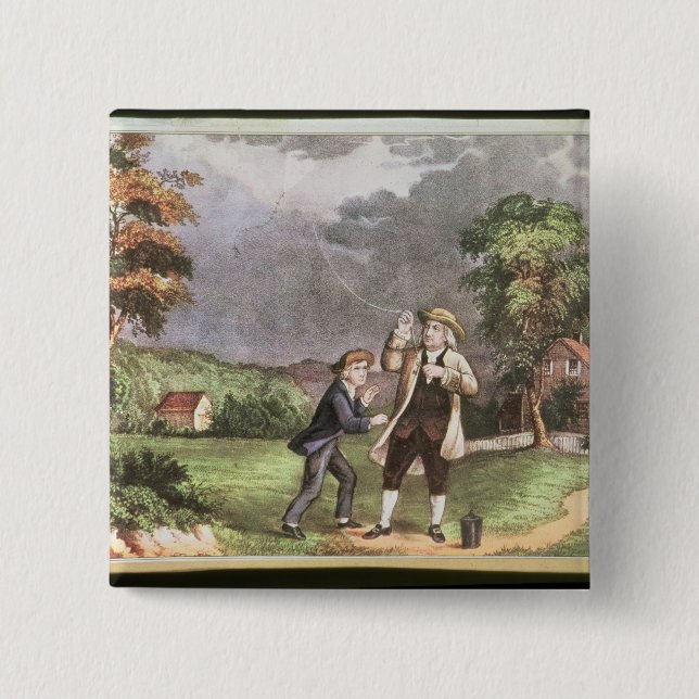 Franklin's experiment in electricity 15 cm square badge (Front)