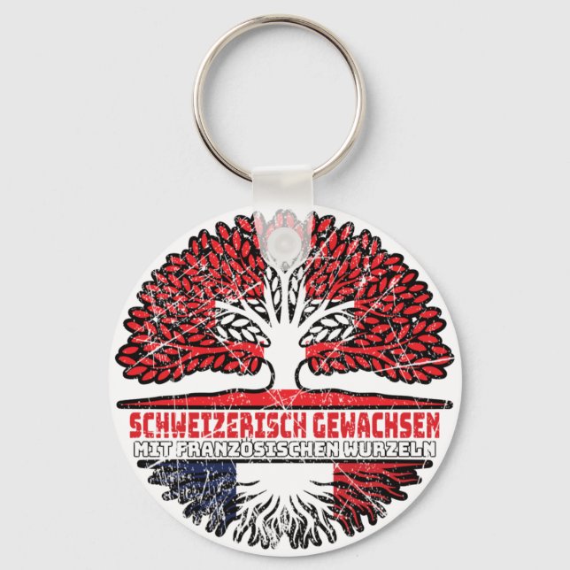 Frankreich Französch Schweizer Schweiz Baum Key Ring (Front)