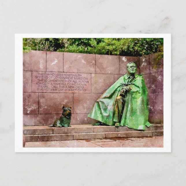 Franlink D. Roosevelt Statue Watercolor Postcard (Front)