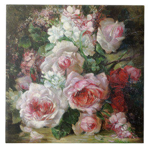 Frans Verhas Vintage Bouquet of Roses Ceramic Tile