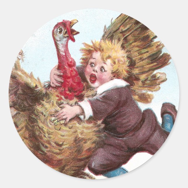 Frantically Flapping Turkey Tries To Fly Away Classic Round Sticker (Front)
