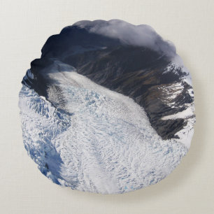 Franz Josef Glacier Aerial View, New Zealand Round Cushion
