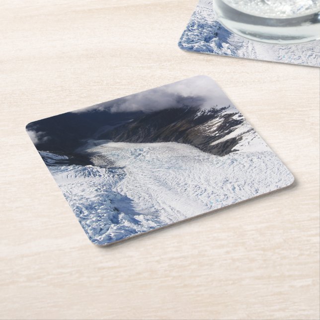 Franz Josef Glacier Aerial View, New Zealand Square Paper Coaster (Angled)