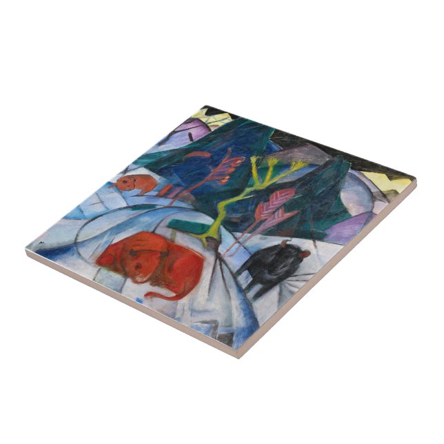 Franz Marc Bison in Winter (red bison) Ceramic Tile (Side)