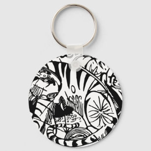 Franz Marc - Black and White Tiger - Abstract Art Key Ring
