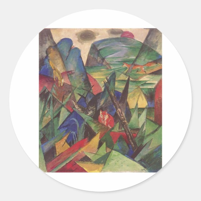 Franz Marc - Foxes 1913 Oil Canvas Red Fox Sly Classic Round Sticker (Front)