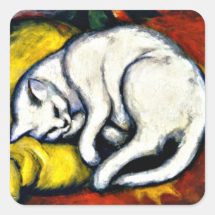 Franz Marc - The White Cat, fine art painting Square Sticker