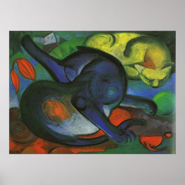 Franz Marc - Two Cats Blue & Yellow 1912 kitty oil Poster (Front)