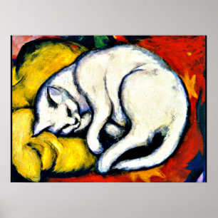 Franz Marc - White Cat. famous painting, Poster