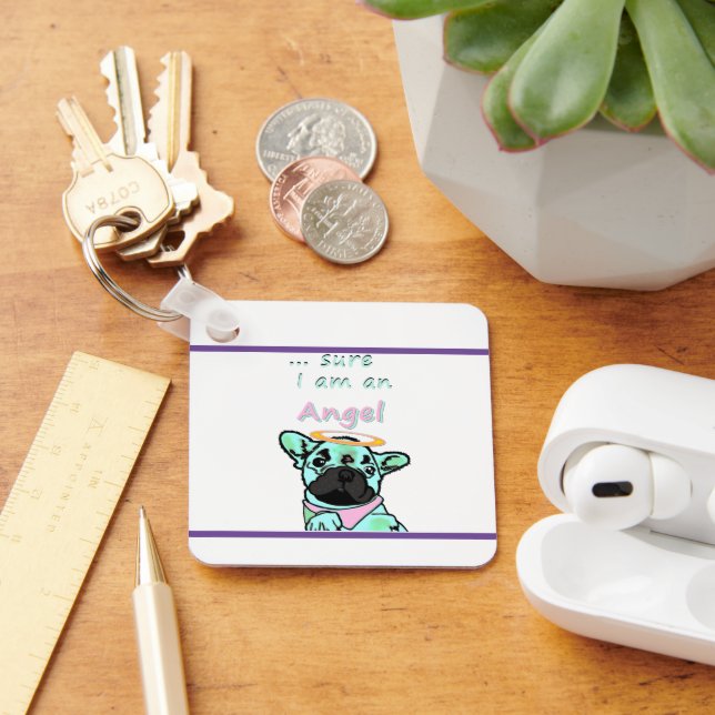 Französische Bulldogge Angel Key Ring (Desk)