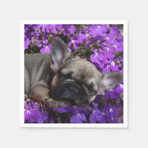 Französische Bulldogge auf Blumen Napkin