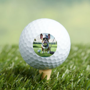 Französische Bulldogge auf Golfplatz Golf Balls