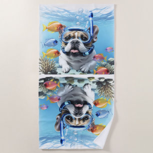 Französische Bulldogge beim Schnorcheln Beach Towel