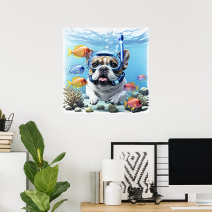 Französische Bulldogge beim Schnorcheln Poster