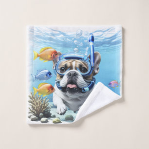 Französische Bulldogge beim Schnorcheln Wash Cloth