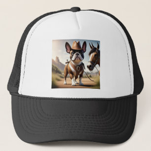 Französische Bulldogge Cowboy mit Pferd Trucker Hat
