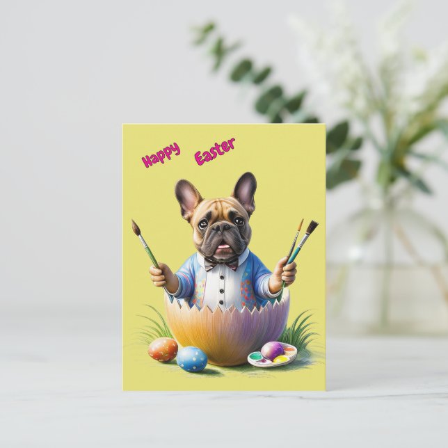 Französische Bulldogge Ei Ostern French Bulldog Holiday Postcard (Standing Front)