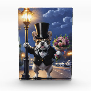 Französische Bulldogge French Bulldog Blumenstrauß Photo Block