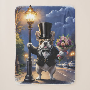 Französische Bulldogge French Bulldog Blumenstrauß Sherpa Blanket