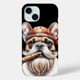 Französische Bulldogge French Bulldog Hippie iPhone 15 Case