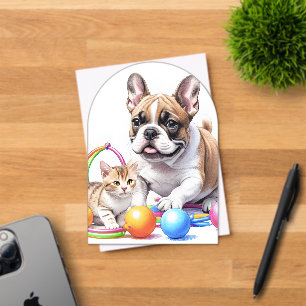 Französische Bulldogge French Bulldog mit Katze Acrylic Invitations