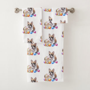 Französische Bulldogge French Bulldog mit Katze Bath Towel Set