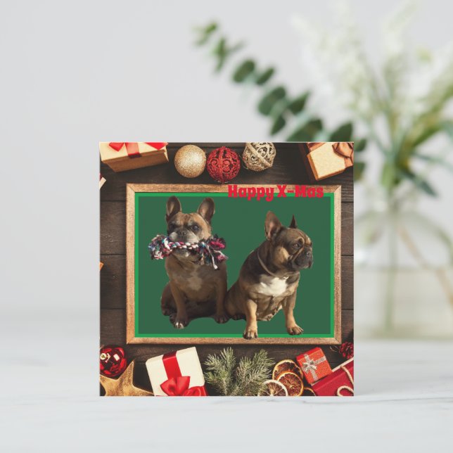 französische Bulldogge Grusskarte Weihnachten  Card (Standing Front)