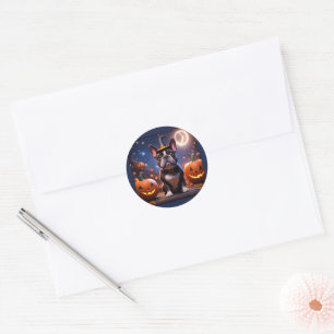französische Bulldogge Halloween mit Kürbis Classic Round Sticker