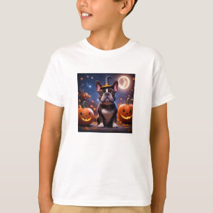 französische Bulldogge Halloween mit Kürbis T-Shirt