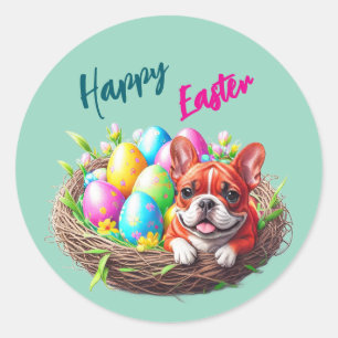 Französische Bulldogge Happy Easter French Bulldog Classic Round Sticker